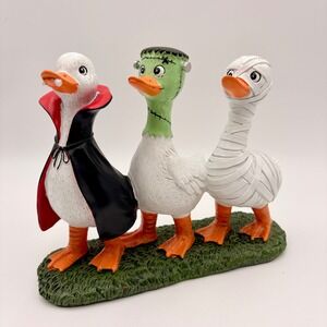 Halloween Duck Trio Figurine Vampire Frankenstein Mummy Resin Statue Cottagecore